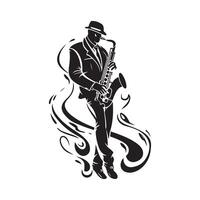 jazz músico saxofón jugador logo Arte diseño aislado en blanco vector