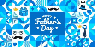 16 June is Happy Father's Day geometric shape pattern blue background template with necktie and gift box. use to banner, placard, card, and poster design template. vector