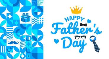 16 June is Happy Father's Day geometric shape pattern blue background template with necktie and gift box. use to banner, placard, card, and poster design template. vector