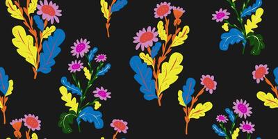 a pattern with colorful flowers on black background vector