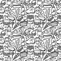 Seamless American food pattern. Doodle ilustration with american food icons. Fast food background vector