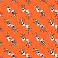 A pattern of skulls and skeletons on an orange background vector