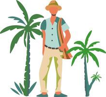 A man is standing in front of two palm trees vector