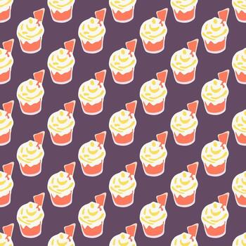 A pattern of ice cream cones with whipped cream on top vector
