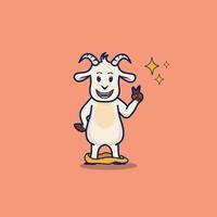 Cute Goat With Peace Sign Hand Icon Illustration. Animal Icon Concept Isolated Premium . Flat Cartoon Style vector