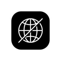 Offline globe icon on black circle. Disconnected internet network concept vector