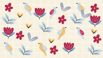 simple flowers and bird patterns for background, wallpaper, fabric, textile, surface design, wrapping paper vector