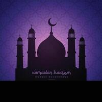 mosque silhouette design in purple pattern background vector