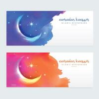 creative moon design islamic banners with colorful ink vector