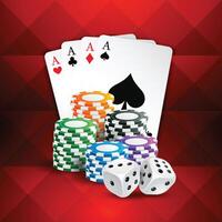 playing cards with casino coins and dice vector