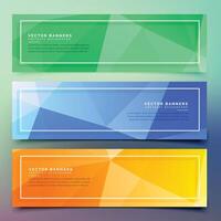 set of three geometric colorful banners vector