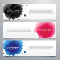 three ink drop banners card vector