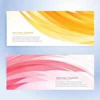 abstract wavy banners set in yellow and pink color vector