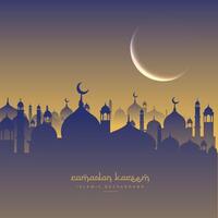 islamic ramadan festival with moon and masjid vector