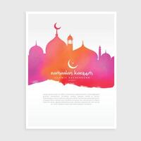 ramadan flyer with mosque in colorful watercolor ink style vector