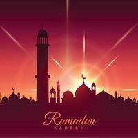 Ramadán kareem temporada saludo con mezquita y brillante estrella vector