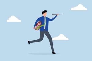 Handle multiple businesses simultaneously, businessman carrying many dartboard target. Illustration vector