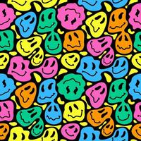 Smiling face seamless pattern. Funny melting smiling happy face colorful cartoon seamless pattern. Retro psychedelic effect smile. Trendy character doodle. Smile, Emoticons. vector
