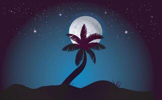 Beautiful night coconut tree moon with sky and dark night landscape illustration vector