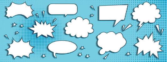 Modern speech bubble with halftone shadows. Emotional message with grunge texture. illustration on a blue background. Dialogue box for comic books. Chat speech vector