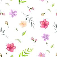 Cute abstract floral pattern with small flowers and leafs. Collage contemporary seamless pattern. realistic cartoon style pattern. Minimalism on write background vector