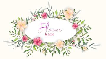 plant floral round frame, minimal vintage style. Yellow and pink flowers with leafs on white background 3d effect. design for postcard, greeting card or name card vector