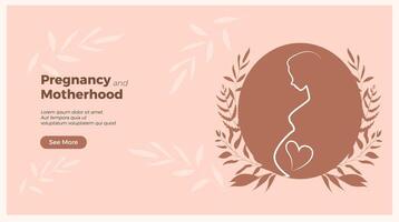 Pregnancy landing page concept design for information. Woman silhouette line style. Health management, assisted reproductive technology. Concept for medical clinic, banner, web page, site design vector