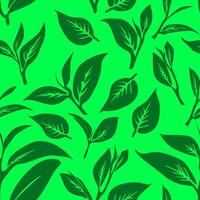 green leaves pattern background. Green tea leaf seamless pattern. tea leaves pattern background. seamless patterns with green leaves of tea. vector