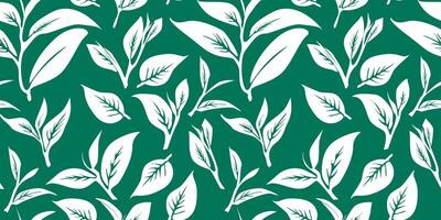 green leaves pattern background. Green tea leaf seamless pattern. tea leaves pattern background. seamless patterns with green leaves of tea. vector