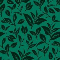 green leaves pattern background. Green tea leaf seamless pattern. tea leaves pattern background. seamless patterns with green leaves of tea. vector