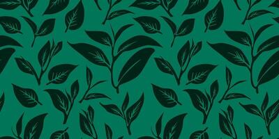 green leaves pattern background. Green tea leaf seamless pattern. tea leaves pattern background. seamless patterns with green leaves of tea. vector