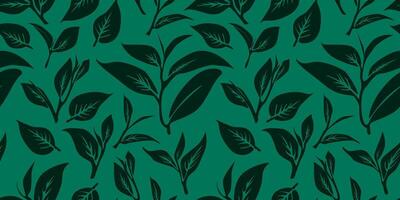 green leaves pattern background. Green tea leaf seamless pattern. tea leaves pattern background. seamless patterns with green leaves of tea. vector