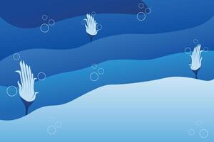 Underwater banner bubbles. Save World oceans day. See or lake, or ocean view vector
