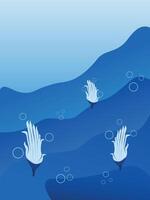Underwater banner bubbles. Save World oceans day. See or lake, or ocean view vector
