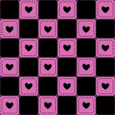 Pink and Black Checkered Pattern with Hearts