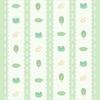 Cute Kawaii Frog and Lotus Leaf Pattern with Green Background vector