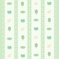 Cute Kawaii Frog and Lotus Leaf Pattern with Green Background vector