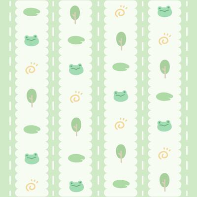 Cute Kawaii Frog and Lotus Leaf Pattern with Green Background
