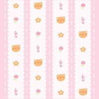 Cute Kawaii Cat and Flower Pattern with Pink Background vector