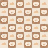 Cute Kawaii Bear and Cloud Pattern with Brown Background. Adorable pattern features kawaii style bear faces and clouds set against a brown background. vector
