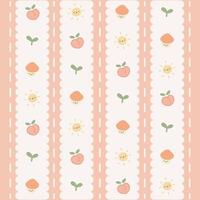 Cute Kawaii Peach and Mushroom Pattern with Orange Background vector