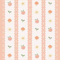 Cute Kawaii Peach and Mushroom Pattern with Orange Background vector