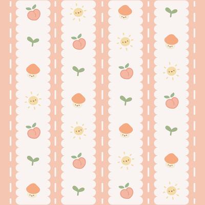 Cute Kawaii Peach and Mushroom Pattern with Orange Background