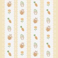 Cute Kawaii Bee, Carrot and Flower Pattern with Yellow Background vector