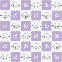 Cute Kawaii Sheep and Swirl Illustrations in a Playful Purple Pattern vector