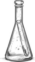 erlenmeyer flask tube laboratory glassware with engraving style black color only vector