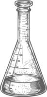 erlenmeyer tube with engraving style black color only vector