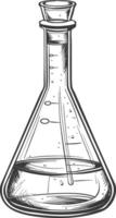 erlenmeyer flask tube laboratory glassware with engraving style black color only vector