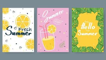 Free hand drawn summer card poster collection vector