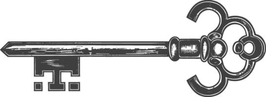 flat key with engraving style black color only vector